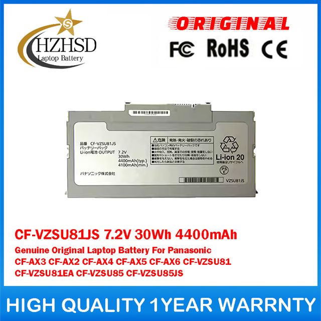 CF-VZSU81JS 7.2V 30Wh 4400mAh Genuine Original Laptop Battery For Panasonic CF-AX2 CF-AX3 CF-AX4 CF-AX5 CF-AX6 CF-VZSU81 CF-VZSU81EA CF-VZSU85 CF-VZSU85JS