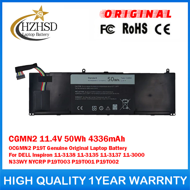 CGMN2 11.4V 50Wh 4336mAh 0CGMN2 P19T Genuine Original Laptop Battery For DELL Inspiron 11-3000 11-3135 11-3137 11-3138 N33WY NYCRP P19T003 P19T001 P19T002