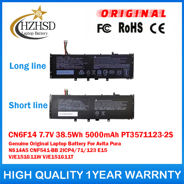 CN6F14 7.7V 38.5Wh 5000mAh PT3571123-2S Genuine Original Laptop Battery For Avita Pura NS14A5 CNF541-BB 2ICP4/71/123 E15 VJE151G11W VJE151G11T