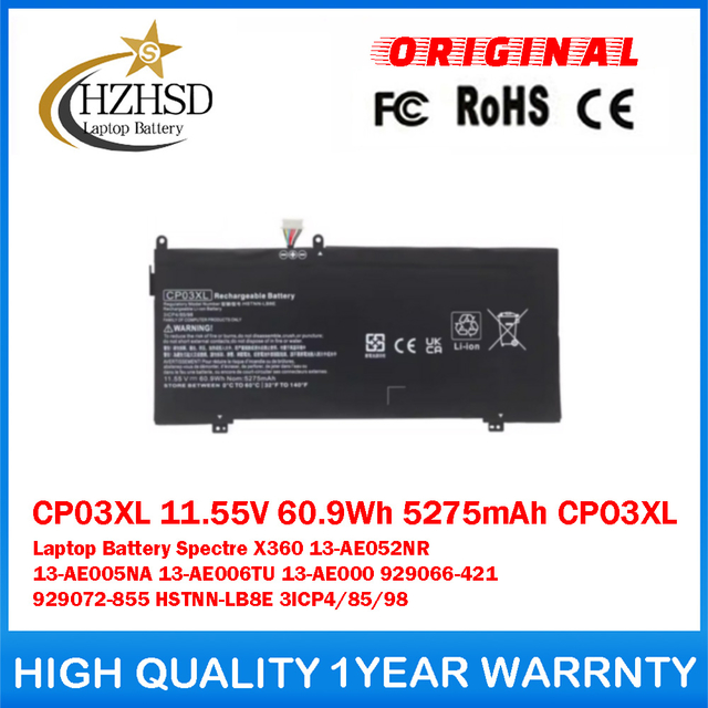 CP03XL 11.55V 60.9Wh 5275mAh CPO3XL Genuine Original Laptop Battery For HP Spectre X360 13-AE052NR 13-AE005NA 13-AE006TU 13-AE000 929066-421 929072-855 HSTNN-LB8E 3ICP4/85/98