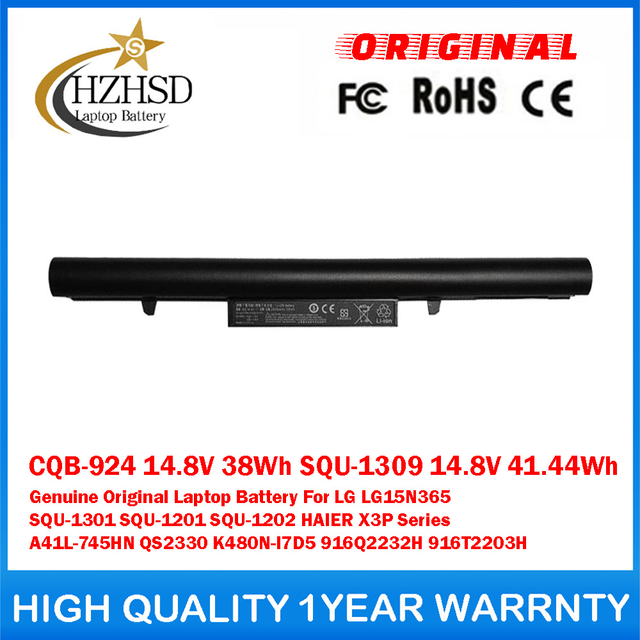 CQB-924 14.8V 38Wh SQU-1309 14.8V 41.44Wh Genuine Original Laptop Battery For LG LG15N365 SQU-1301 SQU-1201 SQU-1202 HAIER X3P Series A41L-745HN QS2330 K480N-I7D5 916Q2232H 916T2203H