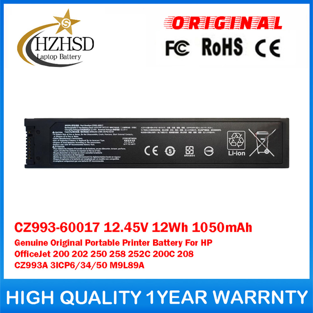 CZ993-60017 12.45V 12Wh 1050mAh Genuine Original Portable Printer Battery For HP OfficeJet 200 202 250 258 252C 200C 208 CZ993A 3ICP6/34/50 M9L89A
