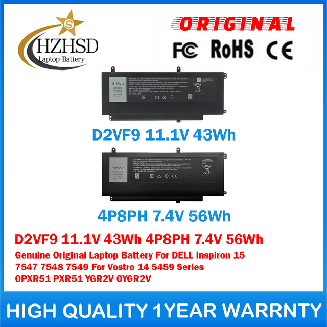 D2VF9 11.1V 43Wh 4P8PH 7.4V 56Wh Genuine Original Laptop Battery For DELL Inspiron 15 7547 7548 7549 For Vostro 14 5459 Series 0PXR51 PXR51 YGR2V 0YGR2V