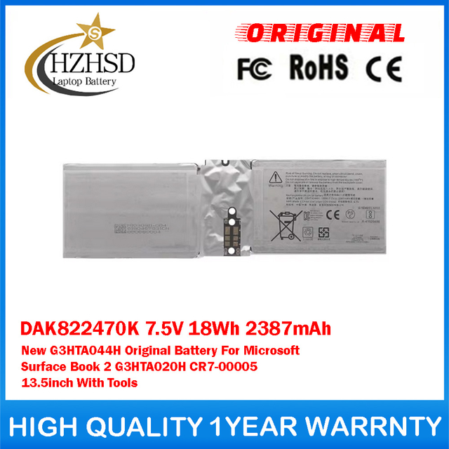 DAK822470K 7.5V 18Wh 2387mAh New G3HTA044H Original Battery For Microsoft Surface Book 2 G3HTA020H CR7-00005 13.5inch With Tools