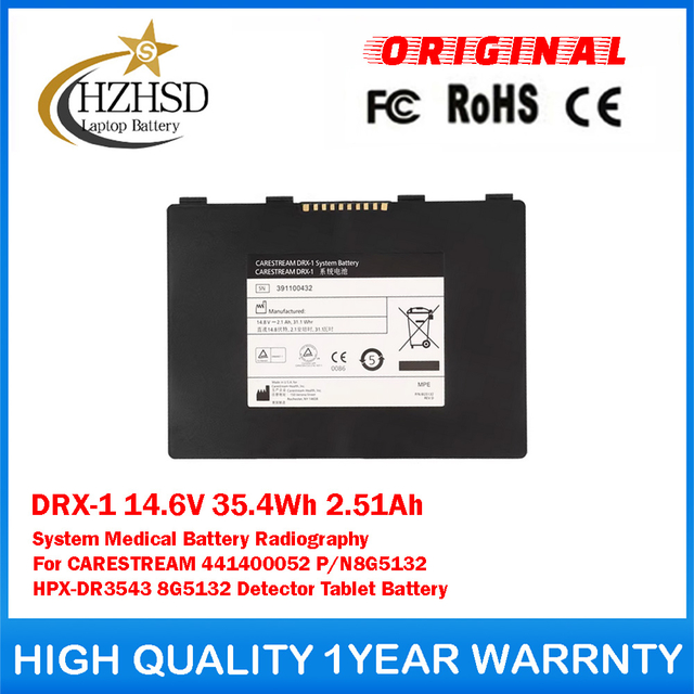 DRX-1 14.6V 35.4Wh 2.51Ah System Medical Battery Radiography For CARESTREAM 441400052 P/N8G5132 HPX-DR3543 8G5132 Detector Tablet Battery