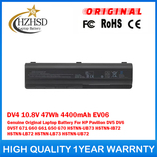 DV4 10.8V 47Wh 4400mAh EV06 Genuine Original Laptop Battery For HP Pavilion DV5 DV6 DV5T G71 G60 G61 G50 G70 HSTNN-UB73 HSTNN-IB72 HSTNN-LB72 HSTNN-LB73 HSTNN-UB72
