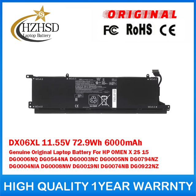 DX06XL 11.55V 72.9Wh 6000mAh Genuine Original Laptop Battery For HP OMEN X 2S 15 DG0006NQ DG0544NA DG0003NC DG0005NN DG0794NZ DG0004NIA DG0008NW DG0019NI DG0074NB DG0922NZ