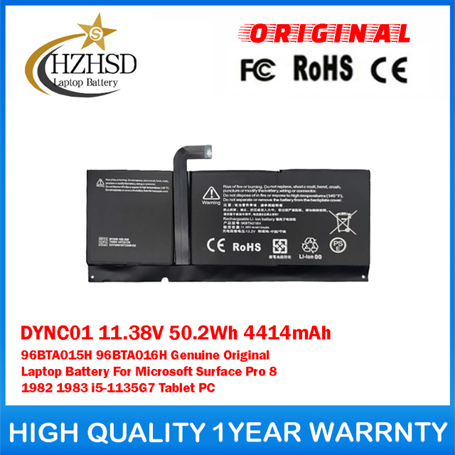 DYNC01 11.38V 50.2Wh 4414mAh 96BTA015H 96BTA016H Genuine Original Laptop Battery For Microsoft Surface Pro 8 1982 1983 i5-1135G7 Tablet PC