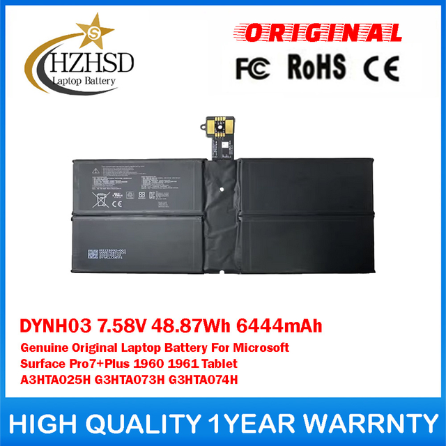 DYNH03 7.58V 48.87Wh 6444mAh Genuine Original Laptop Battery For Microsoft Surface Pro7+Plus 1960 1961 Tablet A3HTA025H G3HTA073H G3HTA074H