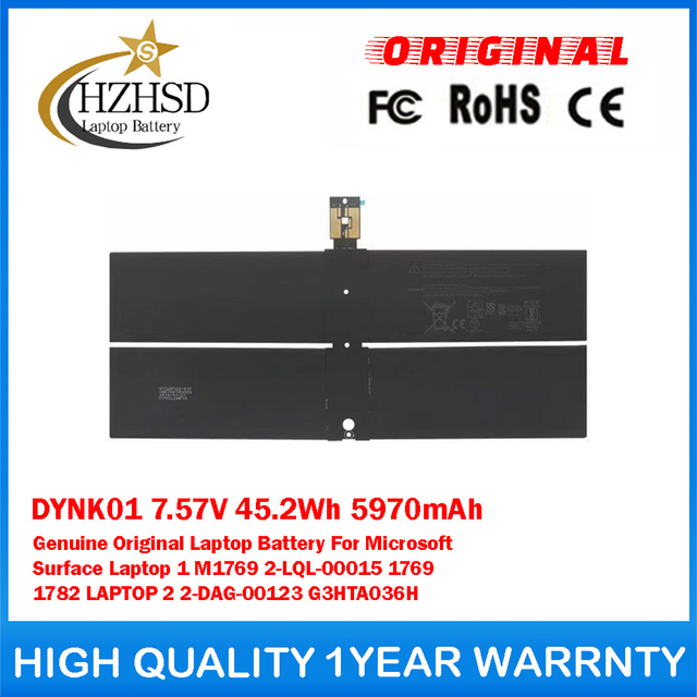 DYNK01 7.57V 45.2Wh 5970mAh Genuine Original Laptop Battery For Microsoft Surface Laptop 1 M1769 2-LQL-00015 1769 1782 LAPTOP 2 2-DAG-00123 G3HTA036H