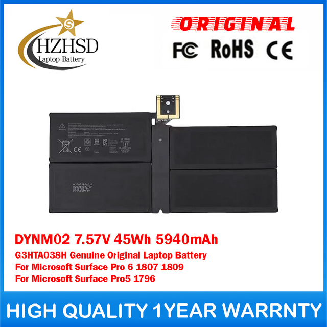 DYNM02 7.57V 45Wh 5940mAh G3HTA038H Genuine Original Replacement Laptop Battery For Microsoft Surface Pro 6 1807 1809 Pro5 1796