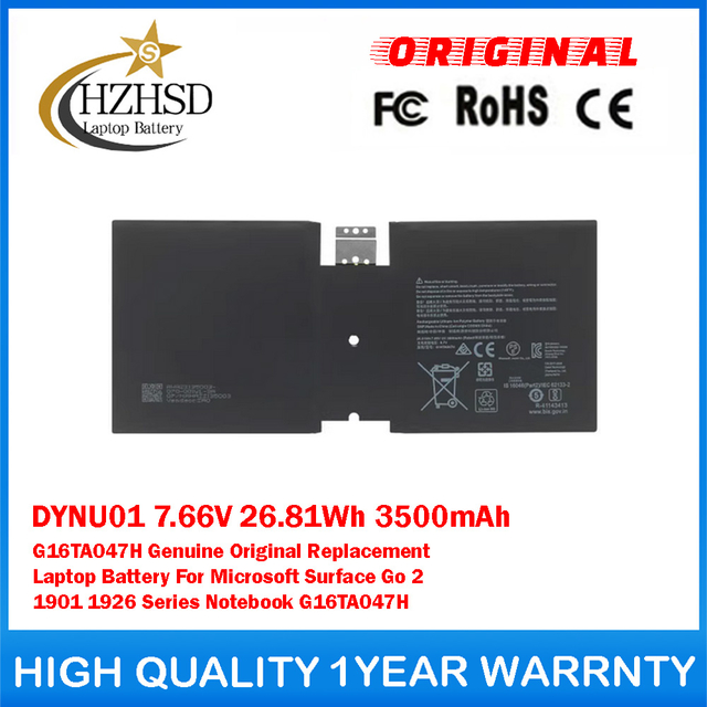DYNU01 7.66V 26.81Wh 3500mAh G16TA047H Genuine Original Replacement Laptop Battery For Microsoft Surface Go 2 1901 1926 Series Notebook G16TA047H