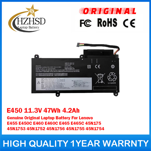 E450 11.3V 47Wh 4.2Ah Genuine Original Laptop Battery For Lenovo E455 E450C E460 E460C E465 E465C 45N1757 45N1753 45N1752 45N1756 45N1755 45N1754