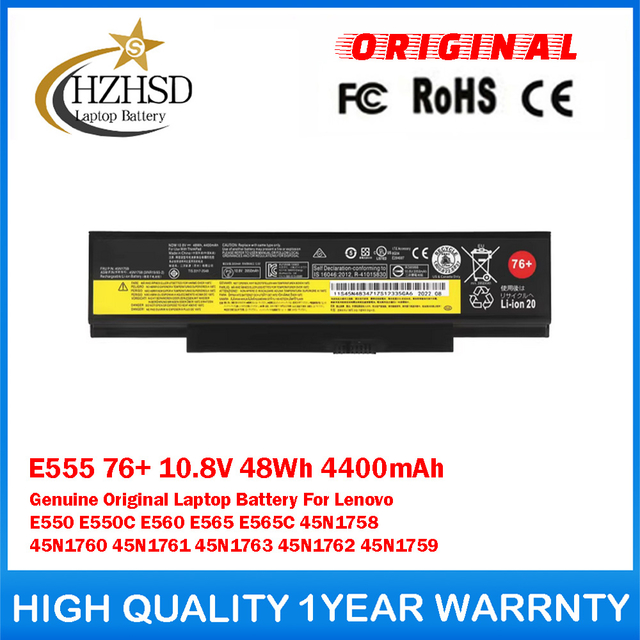 E555 76+ 10.8V 48Wh 4400mAh Genuine Original Laptop Battery For Lenovo E550 E550C E560 E565 E565C 45N1758 45N1760 45N1761 45N1763 45N1762 45N1759