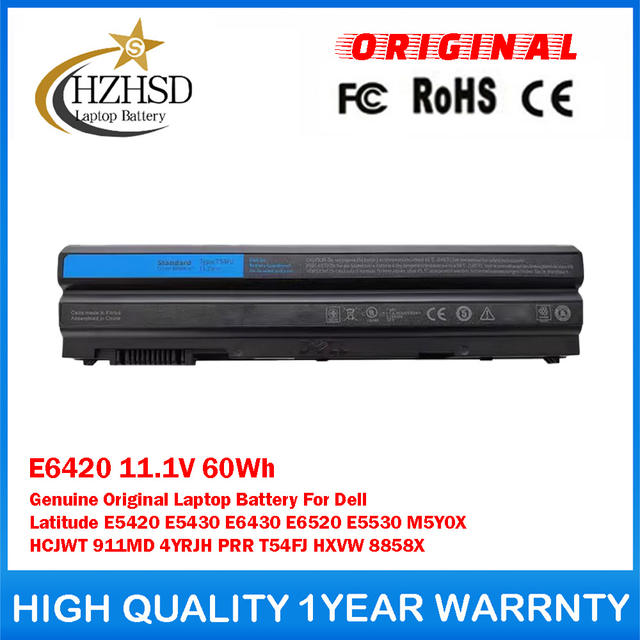 E6420 11.1V 60Wh Genuine Original Laptop Battery For Dell Latitude E5420 E5430 E6430 E6520 E5530 M5Y0X HCJWT 911MD 4YRJH PRR T54FJ HXVW 8858X