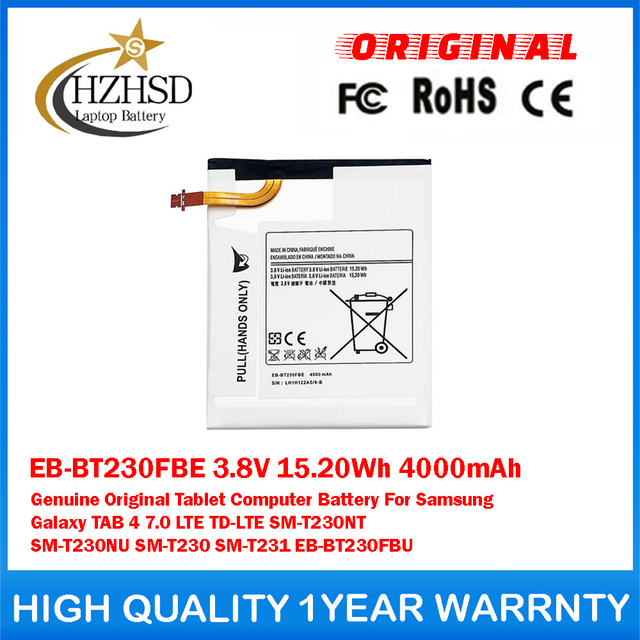 EB-BT230FBE 3.8V 15.20Wh 4000mAh Genuine Original Tablet Computer Battery For Samsung Galaxy TAB 4 7.0 LTE TD-LTE SM-T230NT SM-T230NU SM-T230 SM-T231 EB-BT230FBU