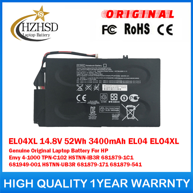 EL04XL 14.8V 52Wh 3400mAh EL04 ELO4XL Genuine Original Laptop Battery For HP Envy 4-1000 TPN-C102 HSTNN-IB3R 681879-1C1 681949-001 HSTNN-UB3R 681879-171 681879-541