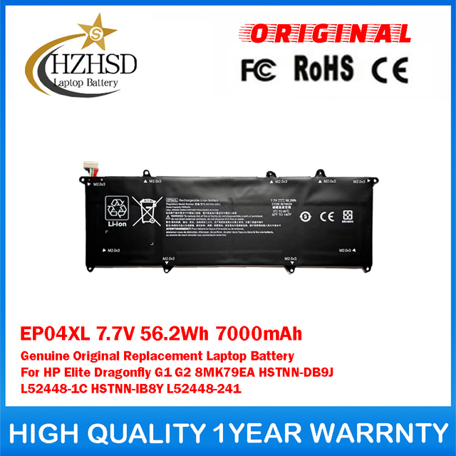 EP04XL 7.7V 56.2Wh 7000mAh Genuine Original Replacement Laptop Battery For HP Elite Dragonfly G1 2019 Elite Dragonfly G2 2020 Series HSTNN-D