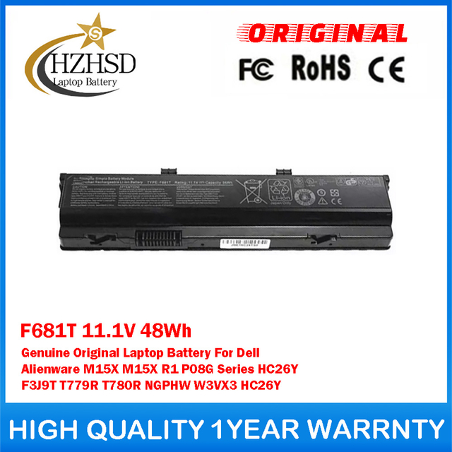 F681T 11.1V 48Wh Genuine Original Laptop Battery For Dell Alienware M15X M15X R1 P08G Series HC26Y F3J9T T779R T780R NGPHW W3VX3 HC26Y