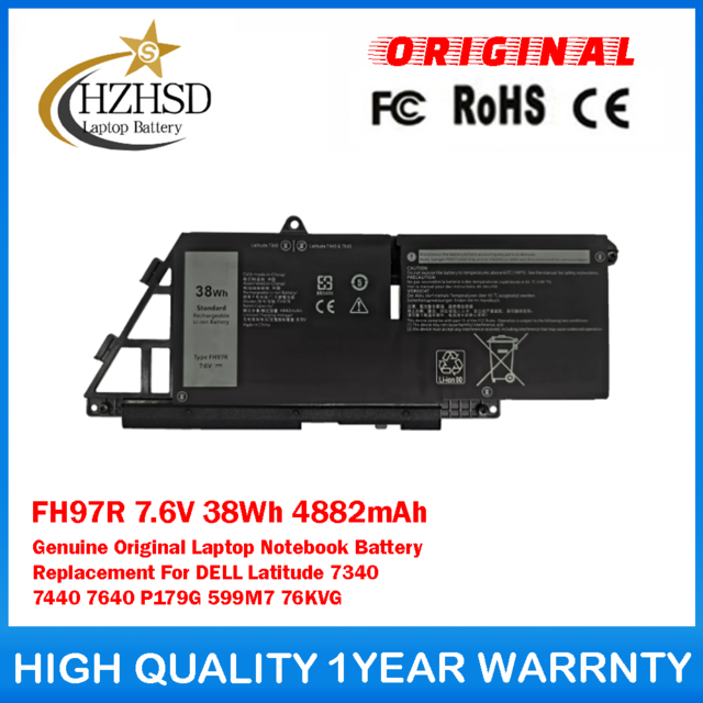 FH97R 7.6V 38Wh 4882mAh Genuine Original Laptop Notebook Battery Replacement For DELL Latitude 7340 7440 7640 P179G 599M7 76KVG