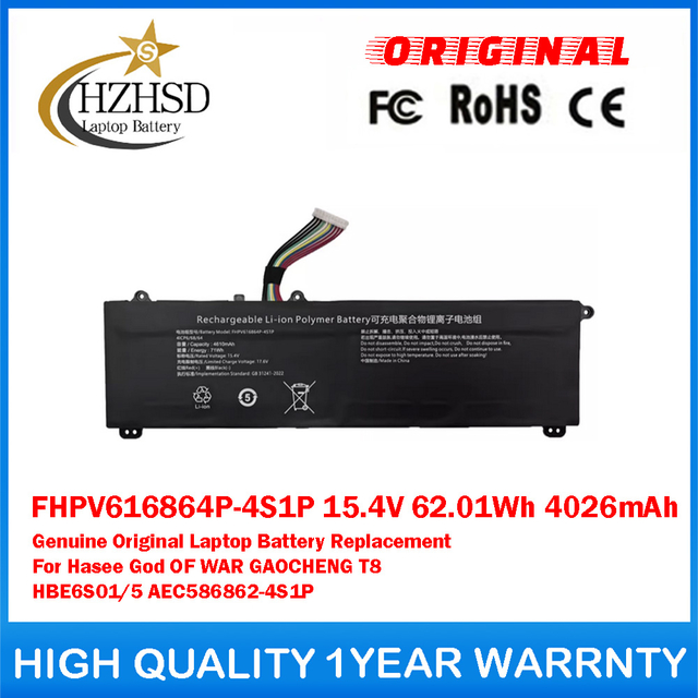 FHPV616864P-4S1P 15.4V 62.01Wh 4026mAh Genuine Original Laptop Battery Replacement For Hasee God OF WAR GAOCHENG T8 HBE6S01/5 AEC586862-4S1P