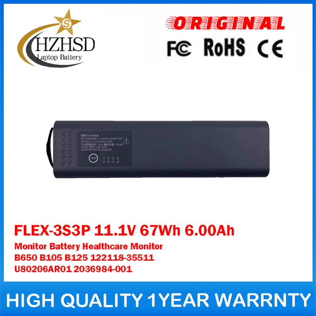 FLEX-3S3P 11.1V 67Wh 6.00Ah Monitor Battery For GE Healthcare Monitor B650 B105 B125 122118-35511 U80206AR01 2036984-001