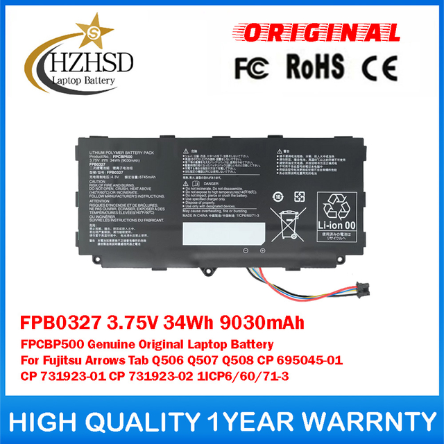 FPB0327 3.75V 34Wh 9030mAh FPCBP500 Genuine Original Laptop Battery For Fujitsu Arrows Tab Q506 Q507 Q508 CP 695045 -01 CP 731923 -01 CP 731923 -02 1ICP6/60/71-3