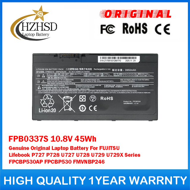 FPB0337S 10.8V 45Wh Genuine Original Laptop Battery For FUJITSU Lifebook P727 P728 U727 U728 U729 U729X Series FPCBP530AP FPCBP530 FMVNBP246