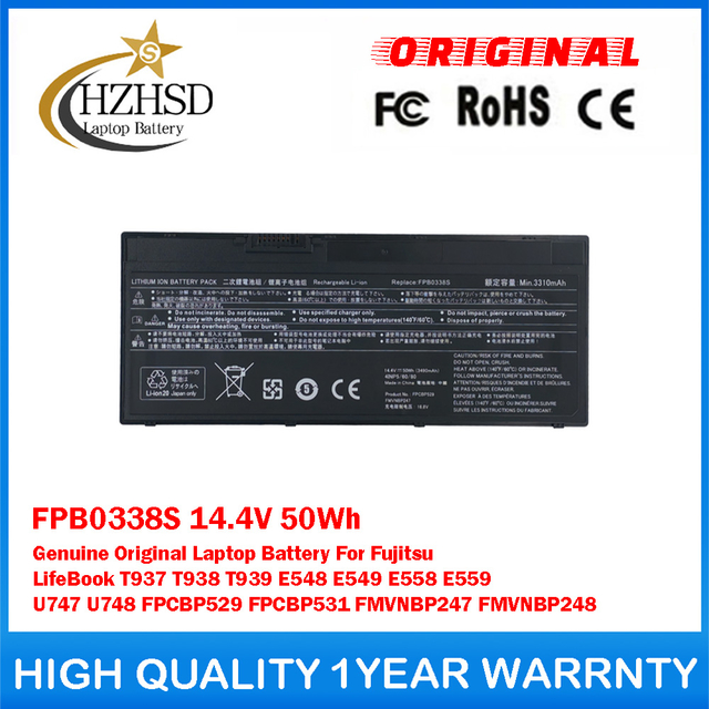 FPB0338S 14.4V 50Wh Genuine Original Laptop Battery For Fujitsu LifeBook T937 T938 T939 E548 E549 E558 E559 U747 U748 FPCBP529 FPCBP531 FMVNBP247 FMVNBP248