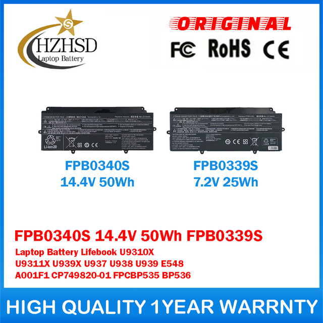 FPB0340S 14.4V 50Wh FPB0339S 7.2V 25Wh Genuine Original Laptop Battery For Fujitsu Lifebook U9310X U9311X U939X U937 U938 U939 E548 A001F1 CP749820-01 FPCBP535 BP536
