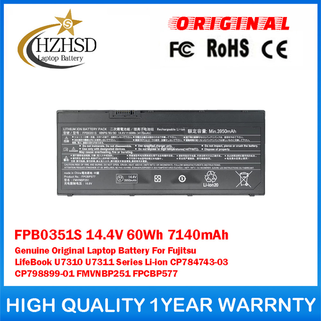 FPB0351S 14.4V 60Wh 7140mAh Genuine Original Laptop Battery For Fujitsu LifeBook U7310 U7311 Series Li-ion CP784743-03 CP798899-01 FMVNBP251 FPCBP577