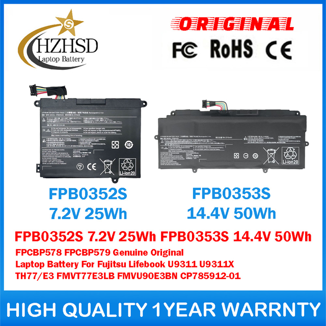 FPB0352S 7.2V 25Wh FPB0353S 14.4V 50Wh FPCBP578 FPCBP579 Genuine Original Laptop Battery For Fujitsu Lifebook U9311 U9311X TH77/E3 FMVT77E3LB FMVU90E3BN CP785912-01