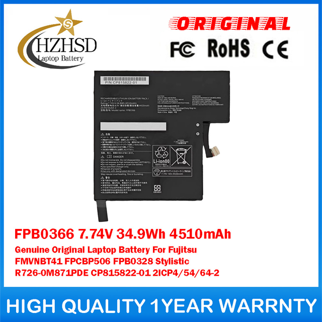 FPB0366 7.74V 34.9Wh 4510mAh Genuine Original Laptop Battery For Fujitsu FMVNBT41 FPCBP506 FPB0328 Stylistic R726-0M871PDE CP815822-01 2ICP4/54/64-2