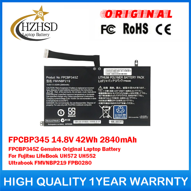 FPCBP345 14.8V 42Wh 2840mAh FPCBP345Z Genuine Original Laptop Battery For Fujitsu LifeBook UH572 UH552 Ultrabook FMVNBP219 FPB0280