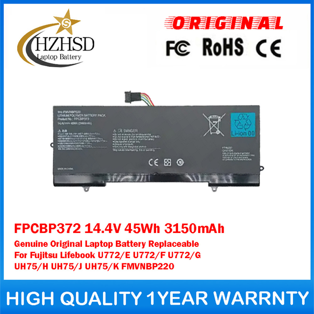 FPCBP372 14.4V 45Wh 3150mAh Genuine Original Laptop Battery Replaceable For Fujitsu Lifebook U772/E U772/F U772/G UH75/H UH75/J UH75/K FMVNBP220