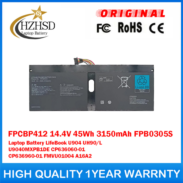 FPCBP412 14.4V 45Wh 3150mAh FPB0305S Genuine Original Laptop Battery For Fujitsu LifeBook U904 UH90/L U9040MXPB1DE CP636060-01 CP636960-01 FMVU01004 A16A2