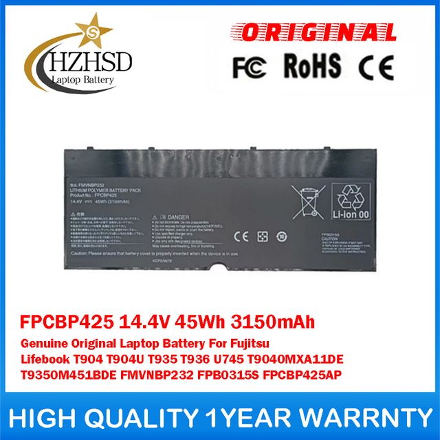 FPCBP425 14.4V 45Wh 3150mAh Genuine Original Laptop Battery For Fujitsu Lifebook T904 T904U T935 T936 U745 T9040MXA11DE T9350M451BDE FMVNBP232 FPB0315S FPCBP425AP
