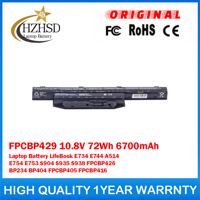FPCBP429 10.8V 72Wh 6700mAh Genuine Original Laptop Battery For Fujitsu LifeBook E734 E744 A514 E754 E753 S904 S935 S938 FPCBP426 BP234 BP404 FPCBP405 FPCBP416