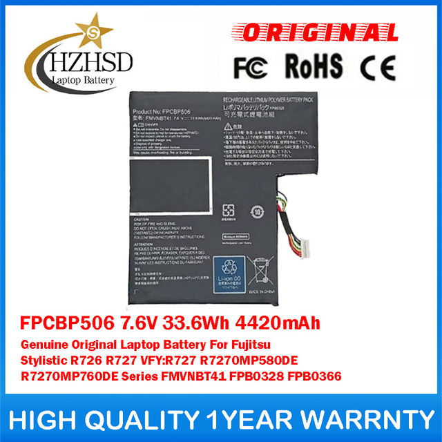 FPCBP506 7.6V 33.6Wh 4420mAh Genuine Original Laptop Battery For Fujitsu Stylistic R726 R727 VFY:R727 R7270MP580DE/R7270MP760DE Series FMVNBT41 FPB0328 FPB0366