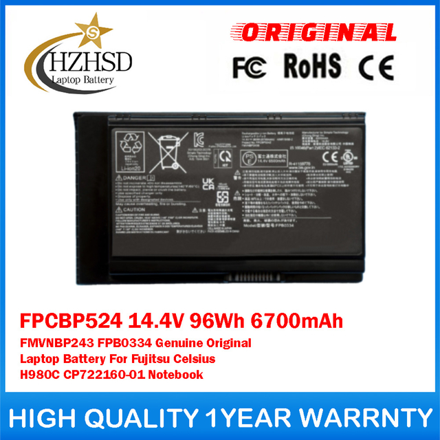 FPCBP524 14.4V 96Wh 6700mAh FMVNBP243 FPB0334 Genuine Original Laptop Battery For Fujitsu Celsius H980C CP722160-01 Notebook