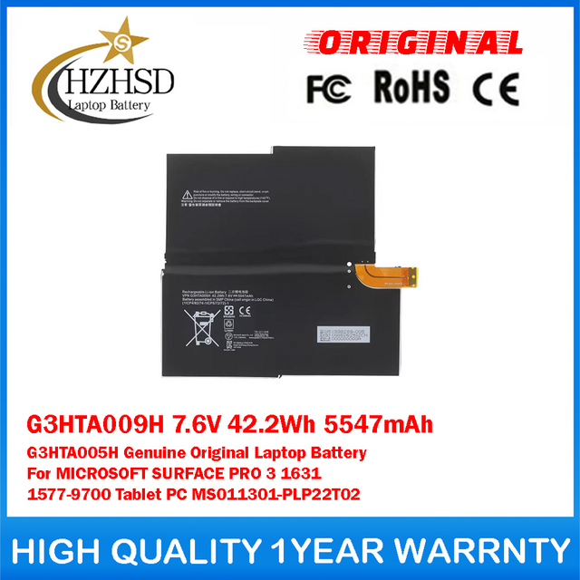 G3HTA009H 7.6V 42.2Wh 5547mAh G3HTA005H Genuine Original Laptop Battery For MICROSOFT SURFACE PRO 3 1631 1577-9700 Tablet PC MS011301-PLP22T02
