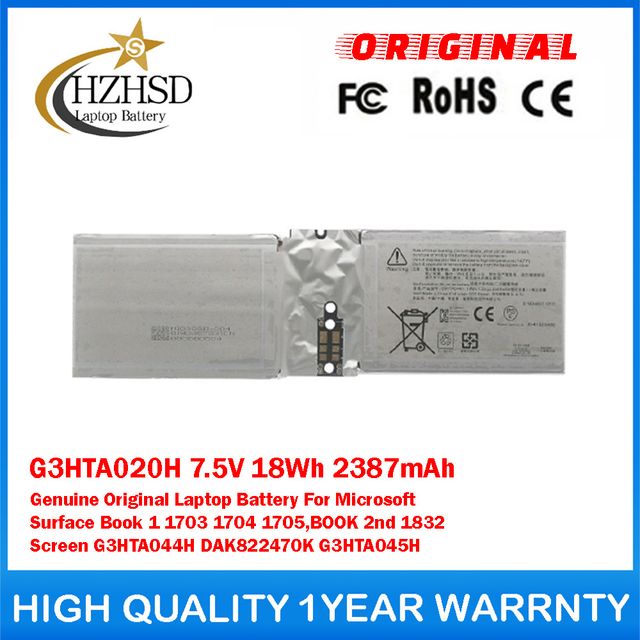 G3HTA020H 7.5V 18Wh 2387mAh Genuine Original Laptop Battery For Microsoft Surface Book 1 1703 1704 1705 BOOK 2nd 1832 Screen G3HTA044H DAK822470K G3HTA045H