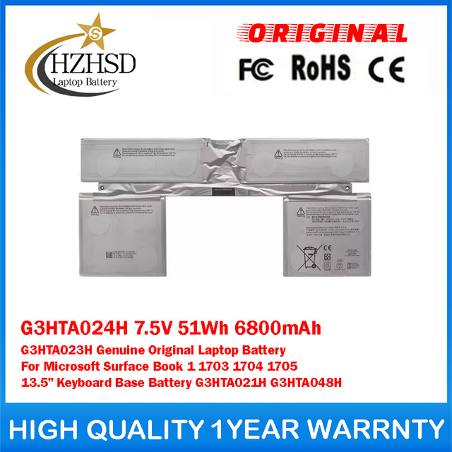 G3HTA024H 7.5V 51Wh 6800mAh G3HTA023H Genuine Original Laptop Battery For Microsoft Surface Book 1 1703 1704 1705 13.5