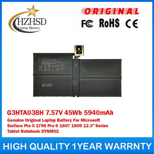 G3HTA038H 7.57V 45Wh 5940mAh Genuine Original Laptop Battery For Microsoft Surface Pro 5 1796 Pro 6 1807 1809 12.3