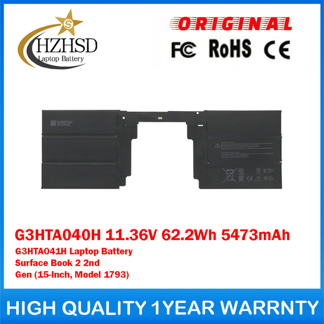 G3HTA040H 11.36V 62.2Wh 5473mAh G3HTA041H Genuine Original Laptop Battery Replacement For Microsoft Surface Book 2 2nd Gen (15-Inch, Model 1793)