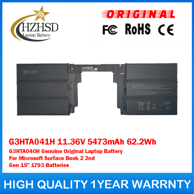 G3HTA041H 11.36V 62.2Wh 5473mAh G3HTA040H Genuine Original Laptop Battery For Microsoft Surface Book 2 2nd Gen 15