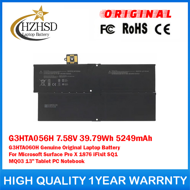 G3HTA056H 7.58V 39.79Wh 5249mAh G3HTA060H Genuine Original Laptop Battery For Microsoft Surface Pro X 1876 iFixit SQ1 MQ03 13