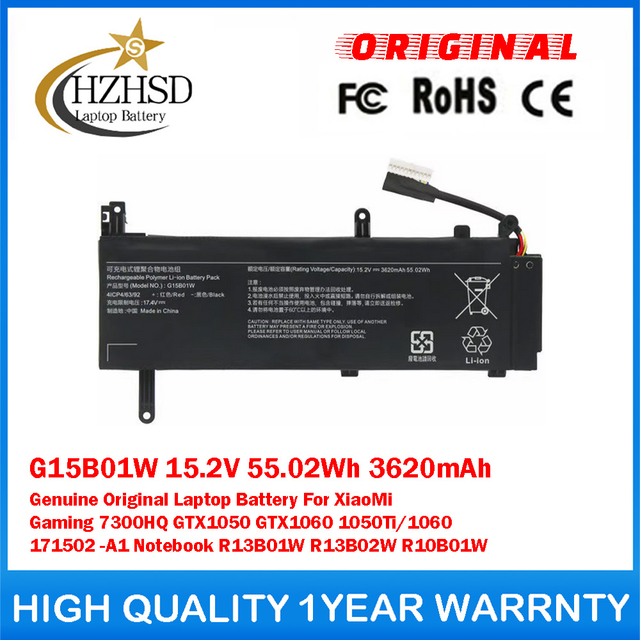 G15B01W 15.2V 55.02Wh 3620mAh Genuine Original Laptop Battery For XiaoMi Gaming 7300HQ GTX1050 GTX1060 1050Ti/1060 171502-A1 Notebook R13B01W R13B02W R10B01W