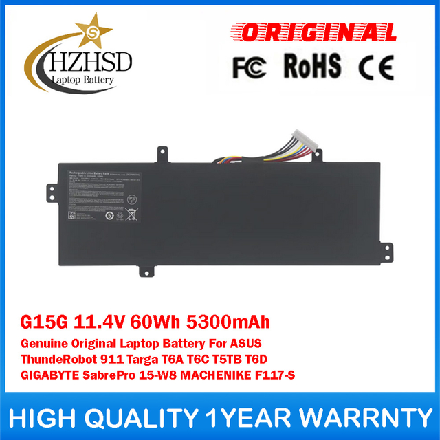 G15G 11.4V 60Wh 5300mAh Genuine Original Laptop Battery For ASUS ThundeRobot 911 Targa T6A T6C T5TB T6D GIGABYTE SabrePro 15-W8 MACHENIKE F117-S
