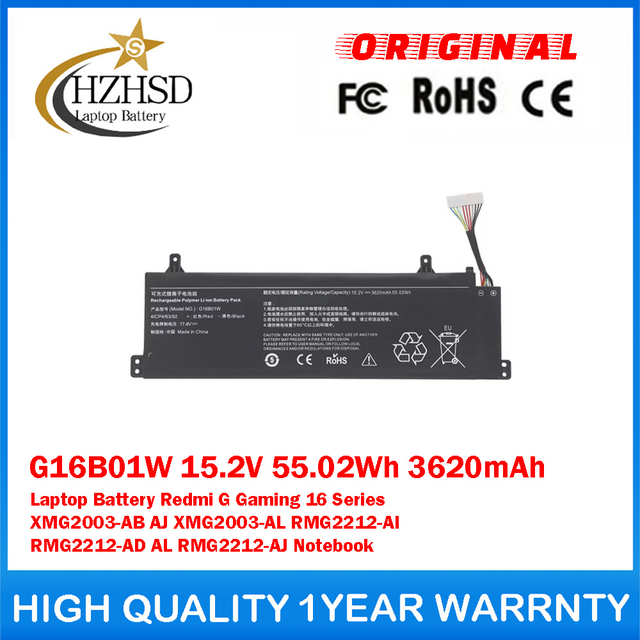 G16B01W 15.2V 55.02Wh 3620mAh Genuine Original Laptop Battery For Xiaomi Redmi G Gaming 16 Series XMG2003-AB AJ XMG2003-AL RMG2212-AI RMG2212-AD AL RMG2212-AJ Notebook